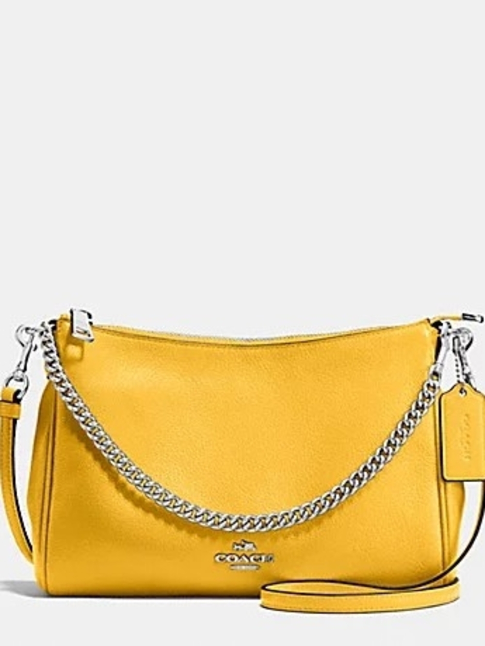 COACH Pebble Leather Carrie Crossbody In SV/Canary